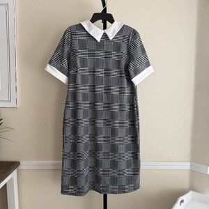 Vintage Inspired Houndstooth Midi Dress Black White Peter Pan Collar Women’s 16